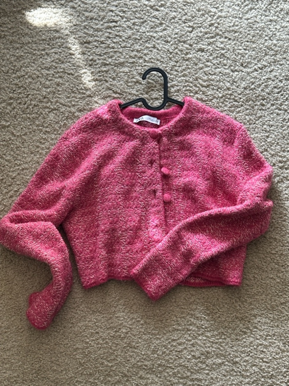 Zara Pink Textured Cropped Cardigan